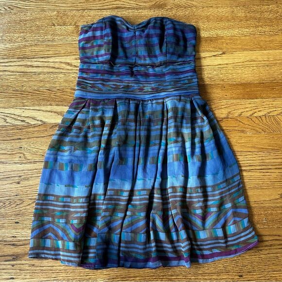 American Rag Strapless Dress in Blue and Brown Tones - Picture 1 of 10